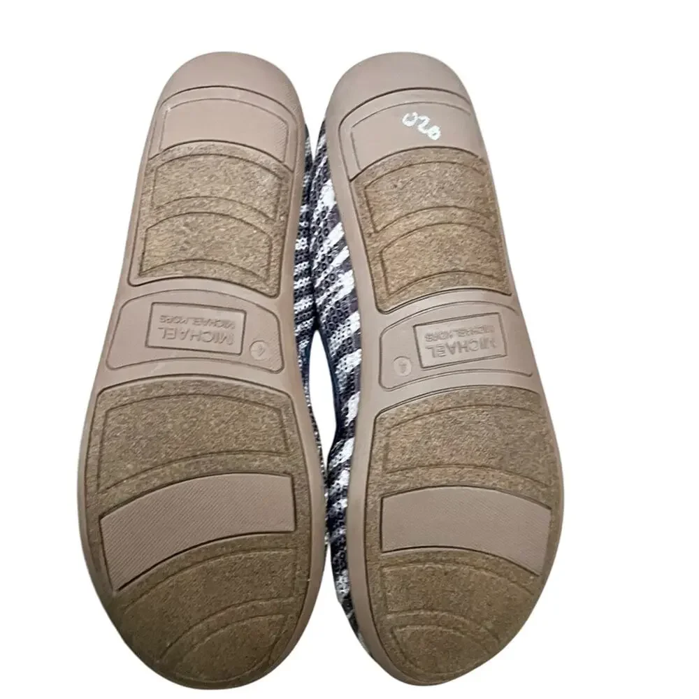 Michael Kors Girls Lil Kory Sequin Zebra Navy Silver Ballet Flat NEW size 4